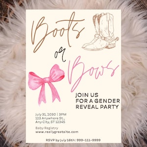 Boots or Bows Gender Reveal Invitation | Western Party (Digital)