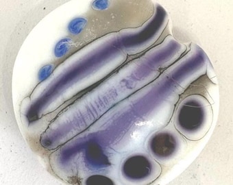 Handmade Lampwork Glass Lentil Bead | Kiln Annealed Artisan Focal Bead | White Purple Blue Statement Bead | Jewellery Making Supply