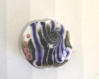 Handmade Lampwork Glass Lentil Bead | Kiln Annealed Artisan Focal Bead | White Purple Blue Statement Bead | Jewellery Making Supply
