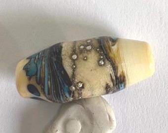 Handmade Artisan Lampwork Focal Bead, OOAK dot Glass Bead30x13mm, Handmade Barrel Bead for Jewellery Making and Bead Collecting