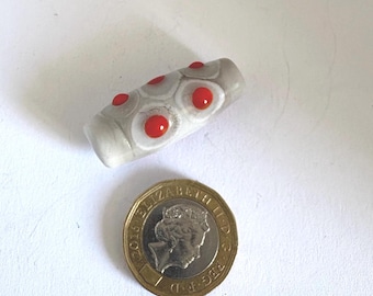 Handmade Lampwork Glass Bead – Grey & Orange Focal Bead – 35mm Glossy Artisan Bead with 3.25mm Hole – Jewelry Making Supply