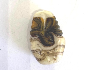 Handmade Lampwork Glass Bead, Large Hole Focal Bead, Beige Brown Swirl Artisan Bead, European Bracelet Bead, 5mm Hole