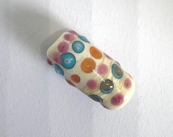 Handmade Artisan Lampwork Focal Bead, OOAK dot Glass Bead 27x18mm, Handmade Barrel Bead for Jewellery Making and Bead Collecting