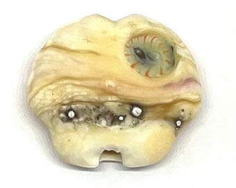 Handmade Ivory Matte Glass Shell Bead: Silver Wire Murrini Accent