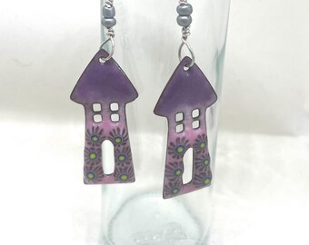 Handmade Enamel House Earrings – Murrini Floral, Sterling Silver