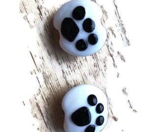 Paw print lampwork bead with heart and dots on reverse in turquoise made In the flame one at a time decoration on both sides Made to order