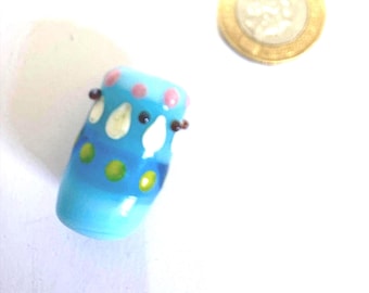Handmade Artisan Lampwork Focal Bead, OOAK Blue Glass Bead 30x20mm, Handmade Barrel Bead for Jewellery Making and Bead Collecting