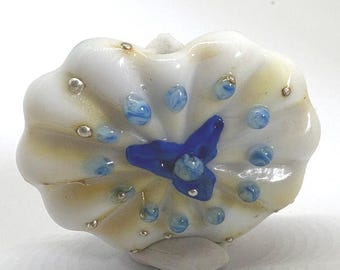 OOAK Lampwork Glass Focal Bead, Handmade Artisan Bead 42x32mm, 2.75mm Hole Ruffle Dot Bead, Collectible Glass Bead for Jewellery Design