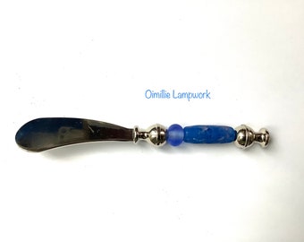 Lampwork bead butter knife or letter opener your choice with blue sea washed beads Made to order MTO