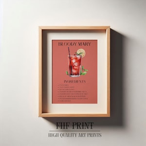 Bloody Mary Print, Bar Decor, Cocktail Poster, Drink Sign, Trendy Wall, Alcohol Print, Alcohol Poster, Alcohol Decor, Bloody Mary Print