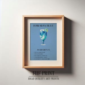 Hawaiian Blue Print, Bar Decor, Cocktail Poster, Drink Sign, Trendy Wall, Alcohol Print, Alcohol Poster, Alcohol Decor, Hawaiian Blue Print