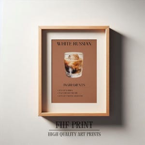 White Russian Print, Bar Decor, Cocktail Poster, Drink Sign, Vodka, Alcohol Print, Alcohol Poster, Alcohol Decor, White Russian Print