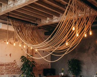 Custom rope chandelier, multiple pendant lamps, hotel lobby chandelier, cafe restourant rope lights, farm house decor, customizable size