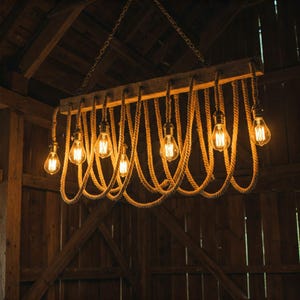 vintage barn chandelier, rustic rope wood beam chandelier, farmhouse lamp, barn chandelier, country house decoration