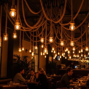 8 feet 100pcs Rope lighting, hemp rope lamps, hotel lobby chandelier, cafe restourant rope lamp, farm house decor, interior desing