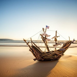 Handmade Wooden Ship Model – Unique Decorative Art Piece – &quot;USS George Washington&quot; – One-of-a-Kind Collectible