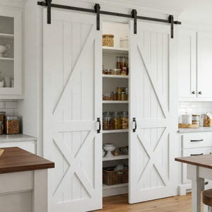 The sliding barn door, modern rustic pantry door, sliding room door, wheeled sliding door with customizable colors and sizes