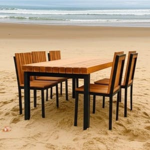 Juego de mesa industrial de madera maciza, mesa de comedor de diseño rústico, mesa de comedor para interior y exterior, Mesa personalizable para 2,4,6 personas