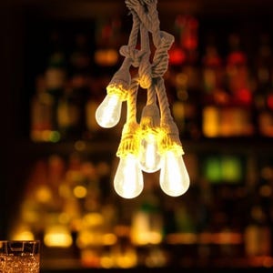 Natural hemp rope pendant lamp, Customizable multiple rope chandelier, desing lights, ,cafe lamp, restaurant ceiling lamp, 1/10 arm 20inc