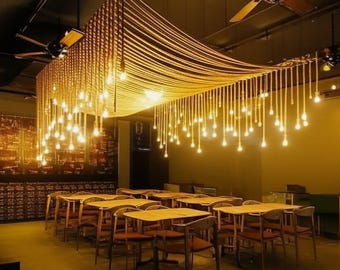 Desing rustic rope chandelier, multiple pendant lamps, hotel lobby chandelier, cafe restourant rope lights, farm house decor, customizable