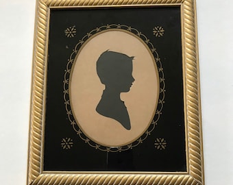 FRAMED Custom Hollow Cut Silhouette in Vintage Wood Frame with Painted Glass OOAK 12 1/2 x 10 1/2"  (frame NOT sold separately)