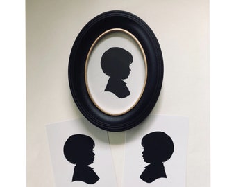 FRAMED 5x7” Silhouette, Custom Hand Cut Portrait, Single Subject in Classic Disney Black Oval PLASTIC Frame, with Two Additional FREE Copies