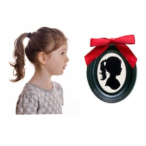 ORNAMENT Custom Hand Cut Silhouette Christmas Ornament in mini Oval BLACK 2x3” Frame