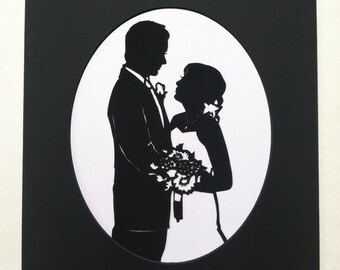 MATTED First Anniversary Gift Custom Silhouette Wedding Portrait / silhouette image 8x10”/ Mat Fits 11x14” Frame (sold separately)