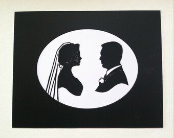MATTED Wedding or First Anniversary Silhouettes in an 11x14 Solid Black Mat with 8x10 Oval Opening/ Fits 11x14” Frame (sold separately)