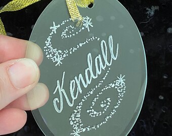 ORNAMENT Personalized Custom Hand Engraved Glass Ornament with Name and Stardust - One Free Name/Word/Date