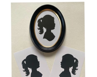 FRAMED Silhouette, Custom Hand Cut Portrait, Single Subject in Black Oval 5x7" Wood Frame, Comes with Two Additional FREE Copies