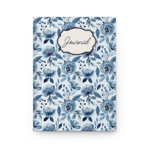 Blue Floral Hardcover Journal, Matte Finish, 5.75x8&quot; Lined Journal, Elegant Writing Journal, 150 Pages, Stylish Notebook, Floral Stationery