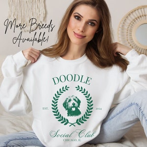 Dog Breed Social Club Sweatshirt, Unisex Pet Lover Crewneck, Dog Lover Gift, Sweater for Dog Owners, Doodle Apparel, Gift for Dog Lover