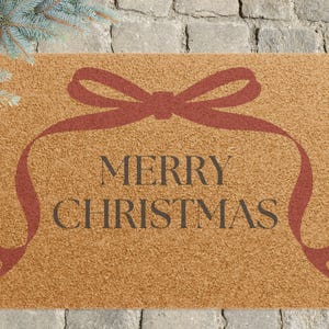 Red Bow Merry Christmas Doormat, Festive Coir Holiday Doormat, Christmas Decor, Welcome Mat, Christmas Entryway Decor, Outdoor Holiday Mat