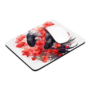 Mauspad, abstraktes Fischbild, japanischer Stil, ästhetisches Schreibtischzubehör, ideales Bürogeschenk, kleine Spielmatte, 23x18 cm, niedliches Wohndekor.