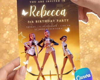 K-pop Demon Hunter Birthday Invitation Editable Canva Template Anime Party Invite Digital Download Printable
