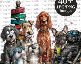 40+ Lazy Dog Watercolor Clipart Bundle PNG JPG Download