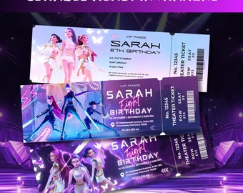 Kpop Demon Hunter Invite K-Pop Ticket Invitation Editable Canva K-Pop Ticket Template Digital Download K-Pop Ticket Party Invitation