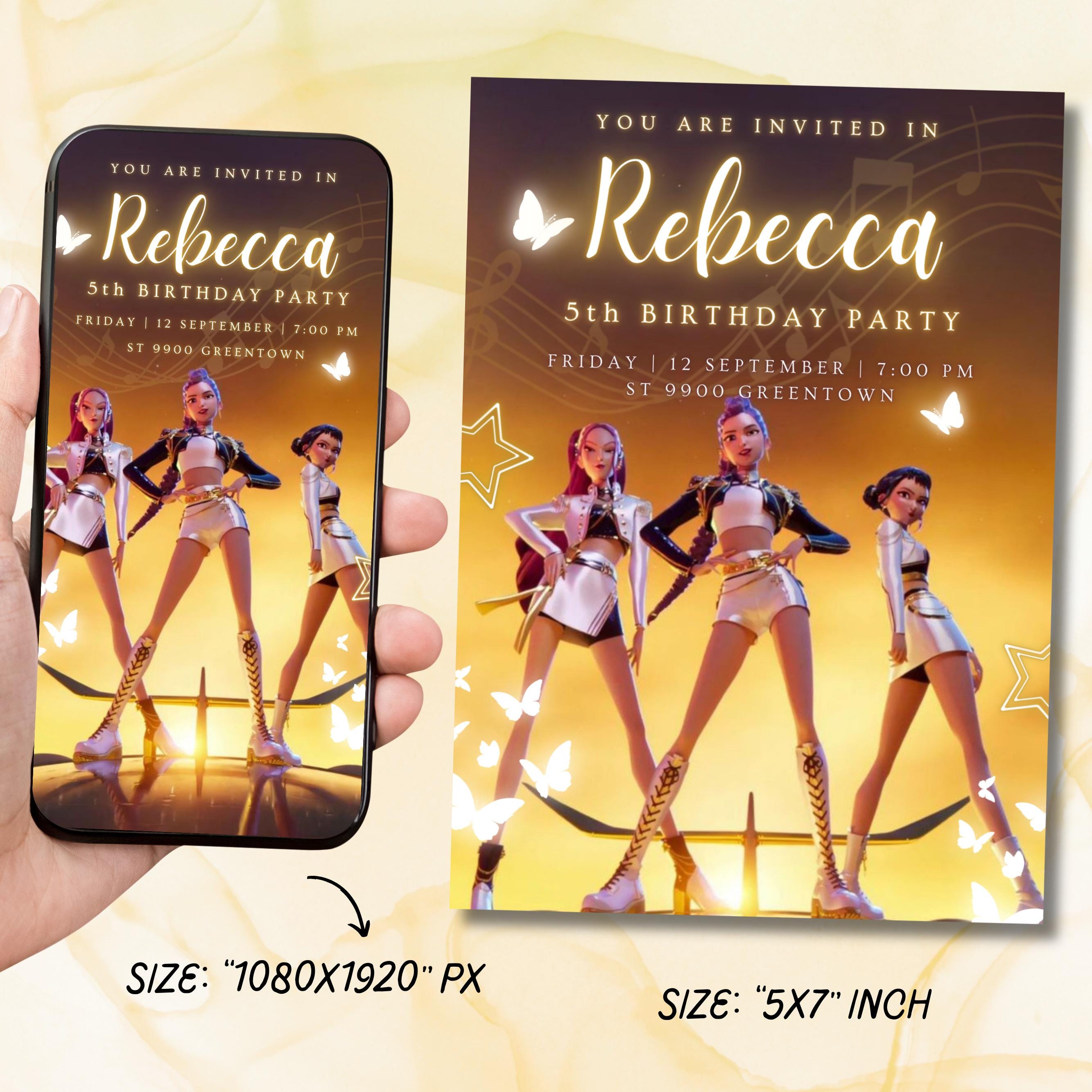 K-pop Demon Hunter Birthday Invitation Editable Canva Template