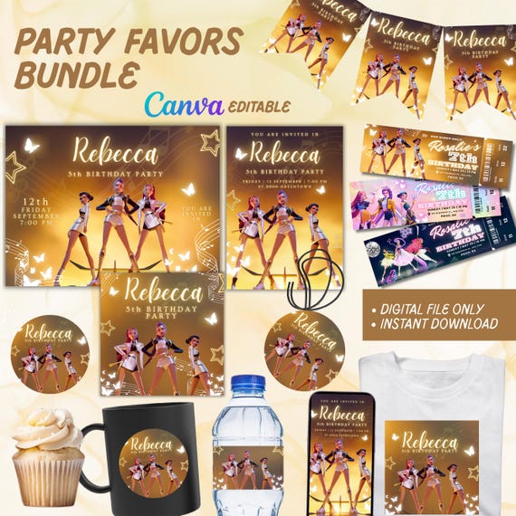 K-pop Demon Party Hunter Favor Birthday Bundel Invitation Editable Canva Template Invite Digital Download Printable K-pop Bundel Favor