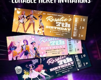 Kpop Demon Hunter Invite K-Pop Ticket Invitation Editable Canva K-Pop Ticket Template Digital Download K-Pop Ticket Party Invitation