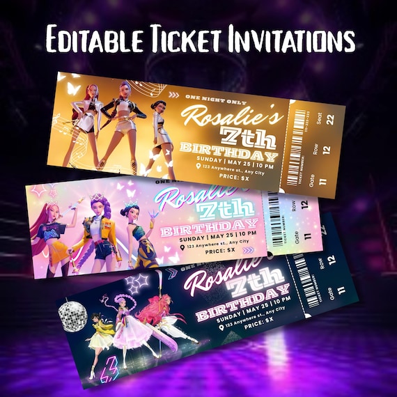 Kpop Demon Hunter Invite K-Pop Ticket Invitation Editable Canva K-Pop Ticket Template Digital Download K-Pop Ticket Party Invitation