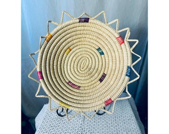 Cestino da parete intrecciato senza marchio, unisex, medio, beige, multicolore, effetto raggiera, stile boho, intrecciato a mano