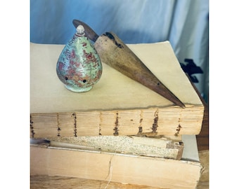 Duncan Whistler Top & Vintage Wooden Tool Set Green Red Primitive Antique Decor