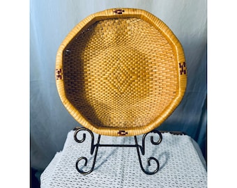 Unbranded Woven Wicker Bowl Home Decor 9in Brown Boho Geometric Wall Basket