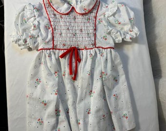Vintage Smocked Eyelet Dress Toddler Girls Size 3 White Floral Made in USA