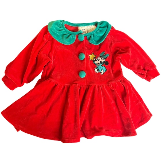 disney store holiday dress Velvet Baby Girls 18M Red Teal Minnie Mouse Vintage Color: Gold/Yellow