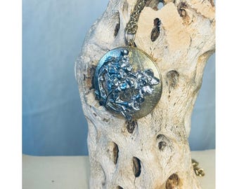 Vintage Floral Locket Necklace Women Gold Silver Two Tone Vintage