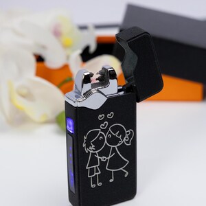 Personalized Laser Engraved Electric Lighter Custom USB Rechargeable Windproof Flameless Double Arc Cross Customized Lighter Plasma