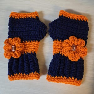 Ready To Ship Chicago Bears Football Colors Fingerless Gloves Navy Blue/Orange